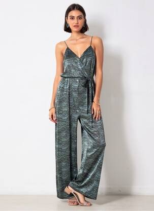 Salopetă-pantalon croială fluidă bretele subțiri verde SCOTCH & SODA femeie