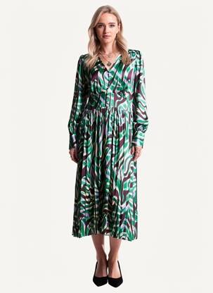 Rochie midi imprimeu fantezie mâneci lungi verde SUNCOO femeie