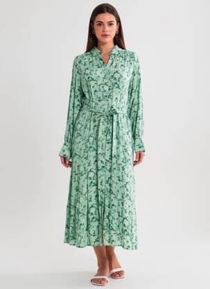 Rochie lungă mâneci lungi mâneci lungi verde SELECTED femeie