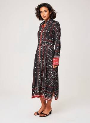 Rochie midi imprimeu fantezie mâneci lungi negru MKT STUDIO femeie