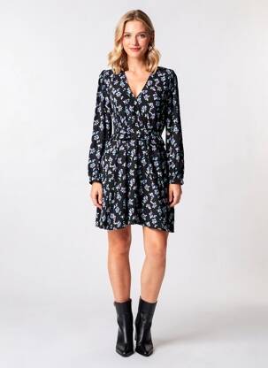 Rochie midi imprimeu floral mâneci lungi negru SCOTCH & SODA femeie
