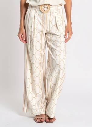 Pantalon larg talie cu cleme talie înaltă bej SUNCOO femeie