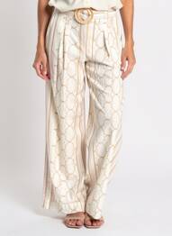 Pantalon larg talie cu cleme talie înaltă bej SUNCOO femme