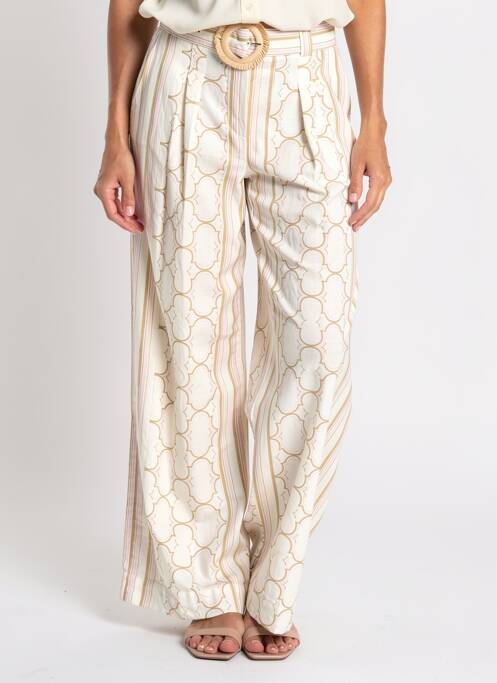 Pantalon larg talie cu cleme talie înaltă bej SUNCOO femme