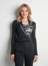 Pulover croială cambrată mâneci lungi negru OSCALITO femme