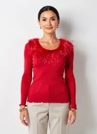 Pulover croială cambrată mâneci lungi roșu OSCALITO femme