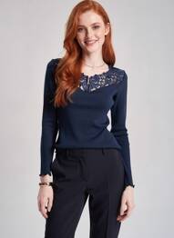 Pulover croială cambrată mâneci lungi albastru OSCALITO femme