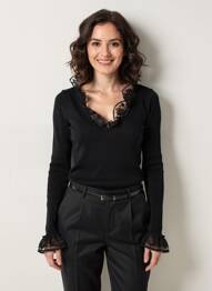 Pulover croială cambrată mâneci lungi negru OSCALITO femme