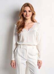 Pulover croială cambrată mâneci lungi alb LISANZA femme