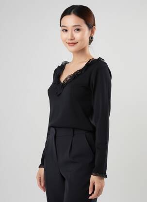 Pulover croială cambrată mâneci lungi negru OSCALITO femeie