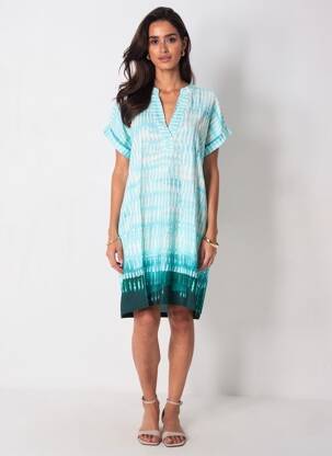 Rochie scurtă croială fluidă mâneci scurte albastru LA FEE MARABOUTEE femeie
