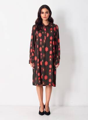 Rochie midi croială fluidă mâneci lungi negru LA FEE MARABOUTEE femeie