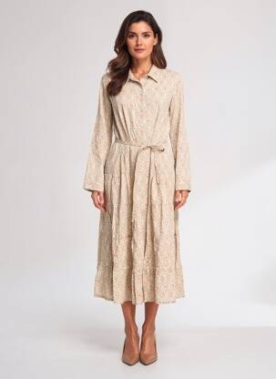 Rochie midi mâneci lungi mâneci lungi bej POMODORO femeie