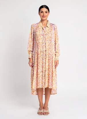 Rochie midi croială fluidă mâneci lungi bej POMODORO femeie