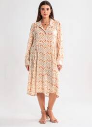 Rochie midi croială fluidă mâneci lungi bej POMODORO femme