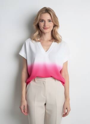Tricou guler în v mâneci scurte roz POMODORO femeie