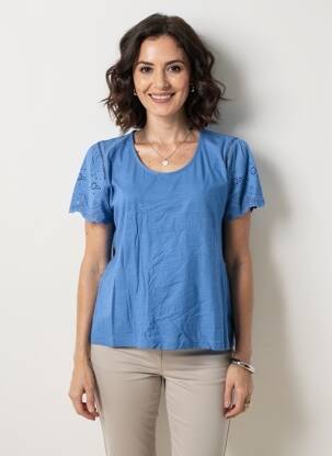 Tricou elasticitate mâneci scurte albastru POMODORO femeie