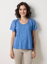 Tricou elasticitate mâneci scurte albastru POMODORO femme