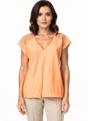 Tricou guler în v mâneci scurte portocalie POMODORO femeie