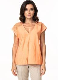 Tricou guler în v mâneci scurte portocaliu POMODORO femme