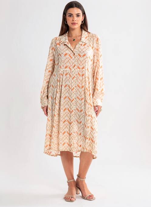 Rochie midi croială fluidă mâneci lungi bej POMODORO femme