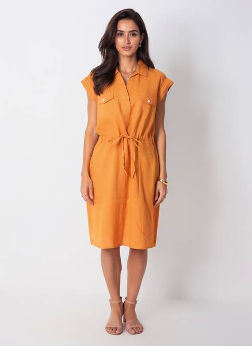 Rochie midi țesătură crep mâneci scurte portocaliu POMODORO femme