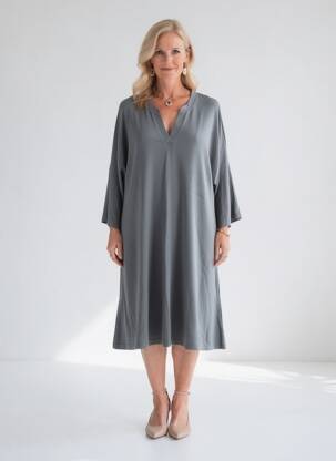 Rochie midi mâneci 3/4 mâneci 3/4 gri CISO femeie