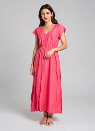Rochie lungă mâneci scurte mâneci scurte roz C'EST BEAU LA VIE femme