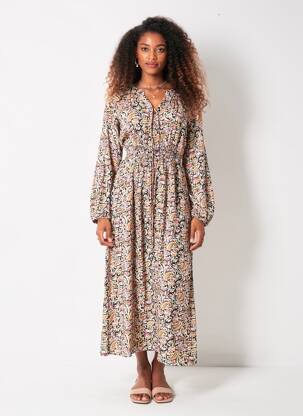 Rochie lungă mâneci lungi mâneci lungi negru C'EST BEAU LA VIE femeie