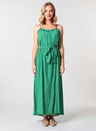 Rochie lungă țesătură crep bretele subțiri verde COMPAÑIA FANTASTICA femme