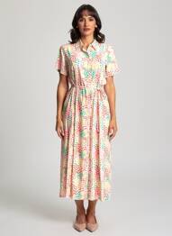 Rochie lungă mâneci scurte mâneci scurte bej COMPAÑIA FANTASTICA femme
