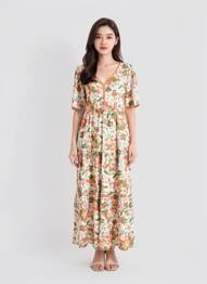 Rochie lungă mâneci scurte mâneci scurte portocaliu DEELUXE femme