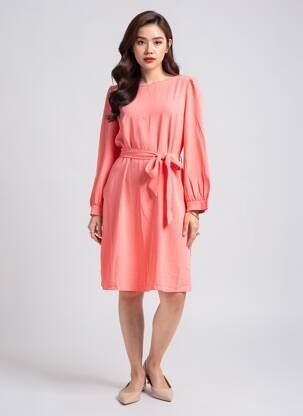 Rochie midi țesătură crep mâneci lungi portocalie VERO MODA femeie
