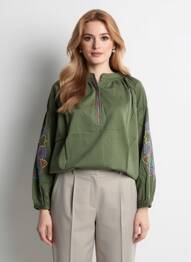 Bluză guler rotund mâneci lungi verde ORFEO femme