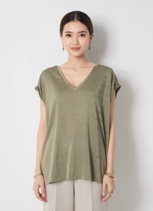 Tricou croială dreaptă mâneci scurte verde DEELUXE femme