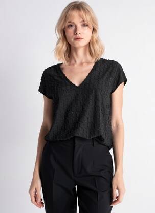 Tricou guler în v mâneci scurte negru VERO MODA femeie