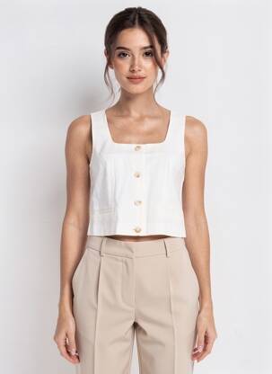 Top guler pătrat fără mâneci alb VERO MODA femeie