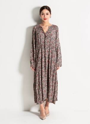 Rochie lungă mâneci lungi mâneci lungi albastru C'EST BEAU LA VIE femme