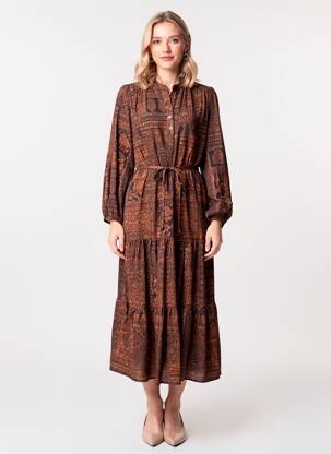 Rochie lungă mâneci lungi mâneci lungi maro RUE DES ABBESSES femeie