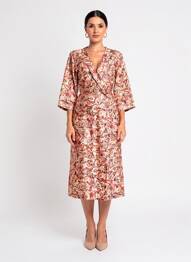 Rochie lungă imprimeu fantezie mâneci 3/4 maro PAKO LITTO femme