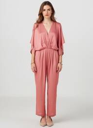 Salopetă-pantalon guler petrecut mâneci scurte roz SEE U SOON femme