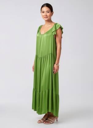 Rochie lungă mâneci scurte mâneci scurte verde PAKO LITTO femeie