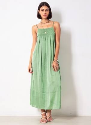 Rochie lungă croială fluidă bretele subțiri verde SEE U SOON femeie