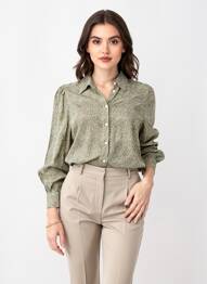 Cămașă imprimeu fantezie mâneci lungi verde B.YOUNG femme