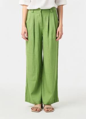 Pantalon larg închidere cu fermoar sub clapetă cu cârlig mărime normală verde SEE U SOON femeie