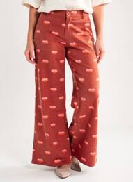 Pantalon larg închidere cu fermoar sub clapetă cu nasturi mărime normală roșu COMPAÑIA FANTASTICA femme