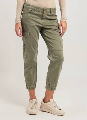 Pantalon cargo strânsă pe partea de jos mărime normală verde VERO MODA femeie