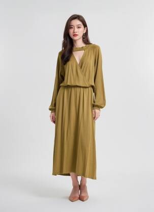 Rochie lungă mâneci lungi mâneci lungi verde KARMA KOMA femeie