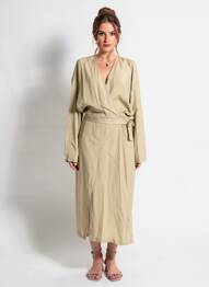 Rochie lungă mâneci lungi mâneci lungi bej HUMANOID femme
