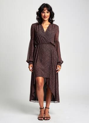 Rochie midi croială fluidă mâneci lungi negru IDANO femeie